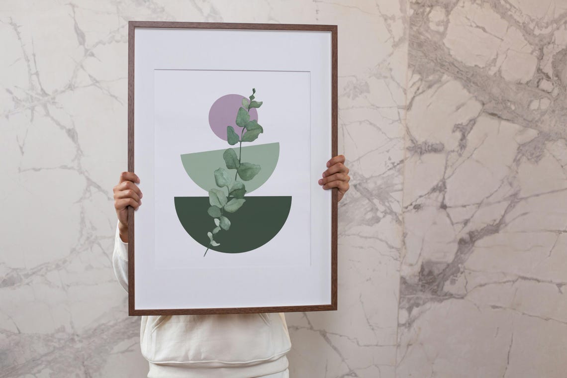 Eucalyptus Watercolor Botanical Abstract Green Purple Boho Poster - Image 4