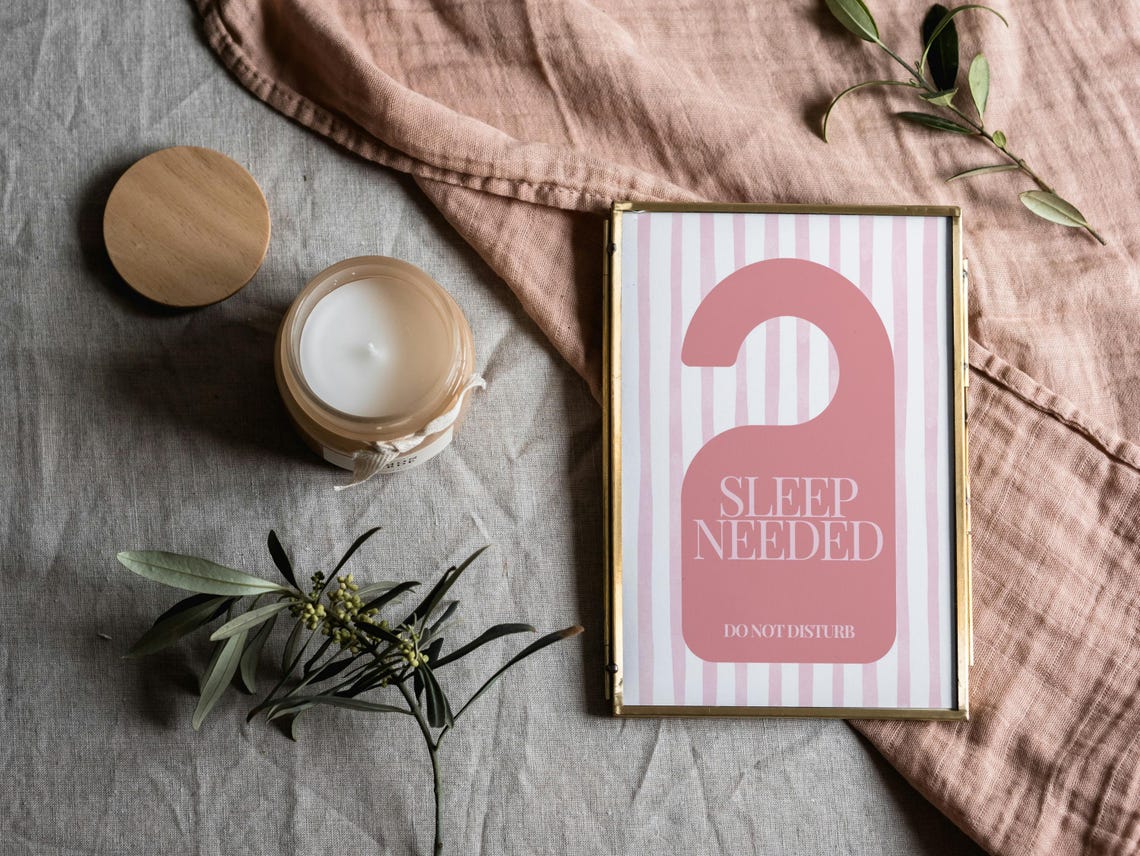 Sleep Needed Do Not Disturb Door Sign Pink Stripe Bedroom Poster - Image 3