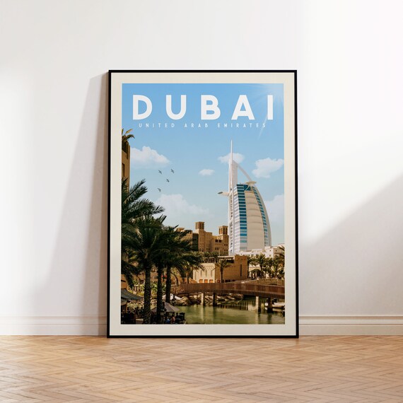 Dubai Print Poster Wall Art Vintage Travel Skyline For World Traveler