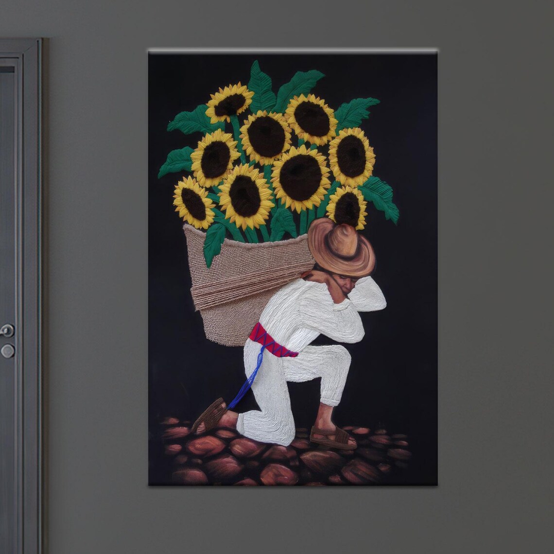 Mexican Flower Seller Sunflowers Basket Folk Art Style Poster