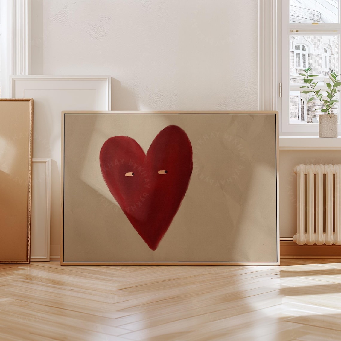 Love Heart Print, Red Vintage Style Wall Art - Image 2
