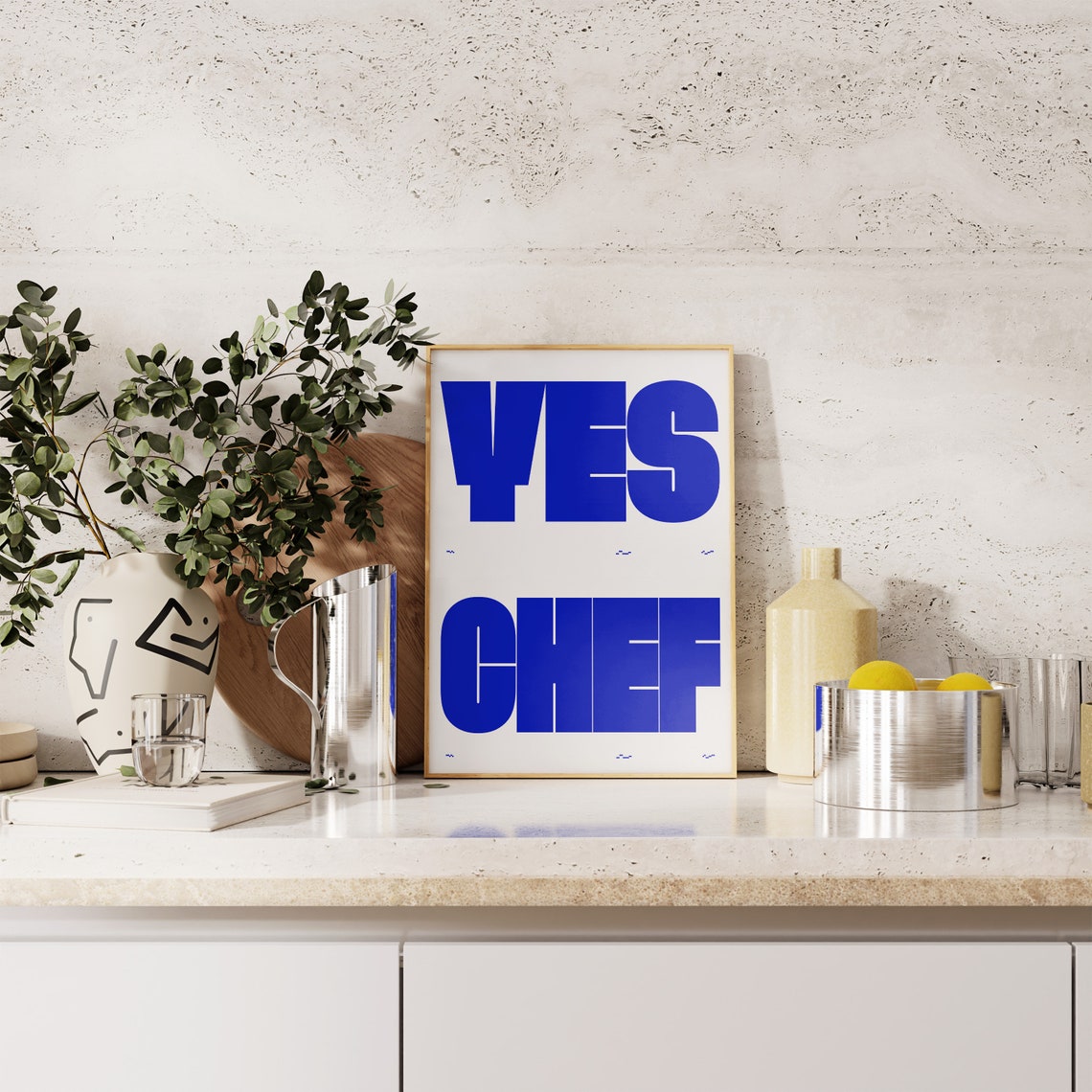 Yes Chef Poster Cobalt Blue Bold Typography Kitchen Wall Decor - Image 3