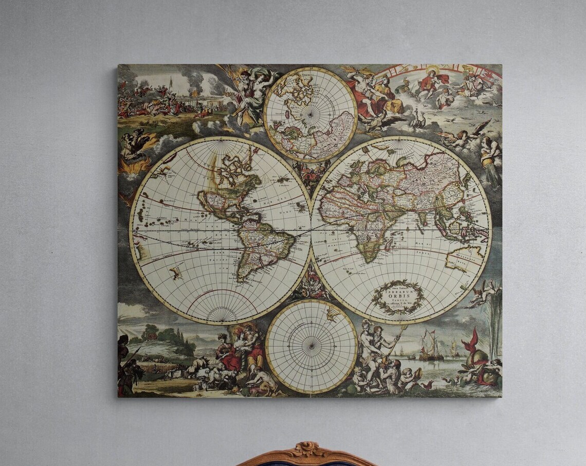 Antique World Map Sepia Parchment Classic Geographic Decor Wall Poster - Image 3