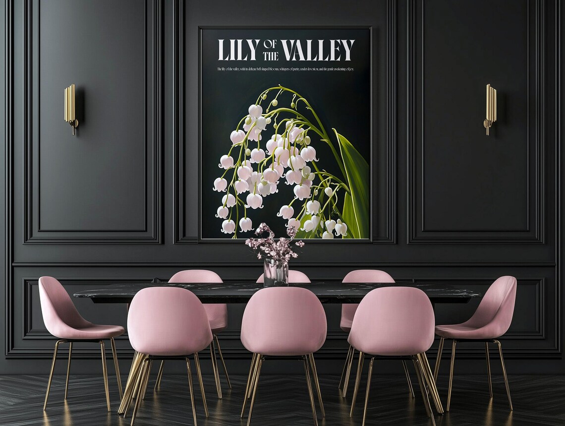 Lily Of The Valley Vintage Botanical Floral Black Framed Wall Art