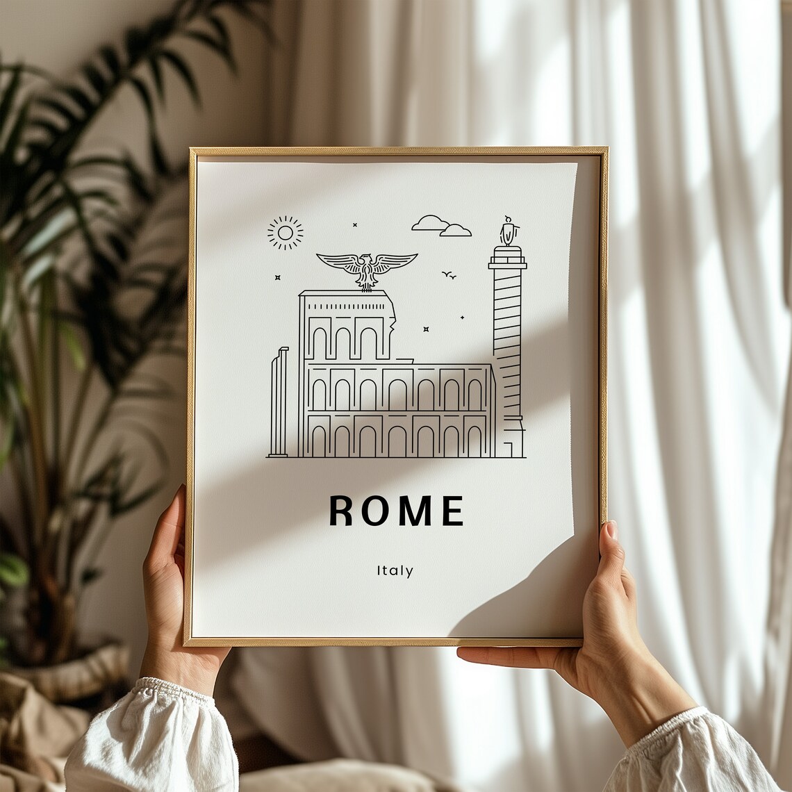 Rome Italy Vintage Monument Column Line Art City Travel Poster