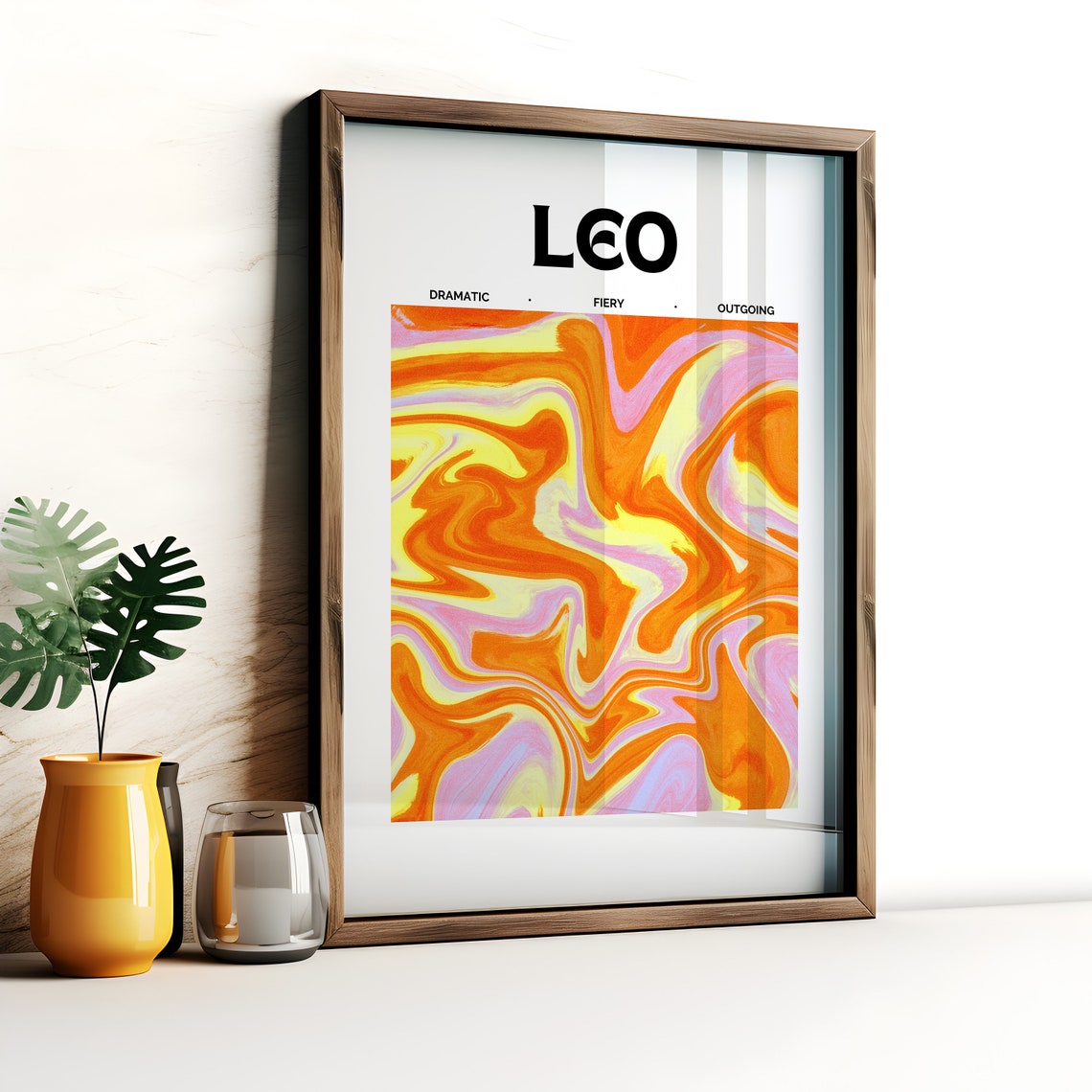 Leo Zodiac Sign Orange Aura Marble Gradient Astrology Poster - Image 3