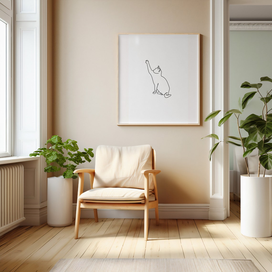 Minimalist Single Line Art Cat Reaching Up Modern Decor Poster - Image 4