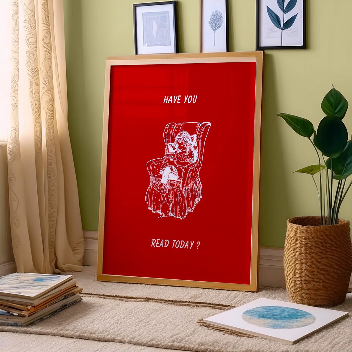 Have You Read Today Deep Red Vintage Armchair Reading Poster - Image 4
