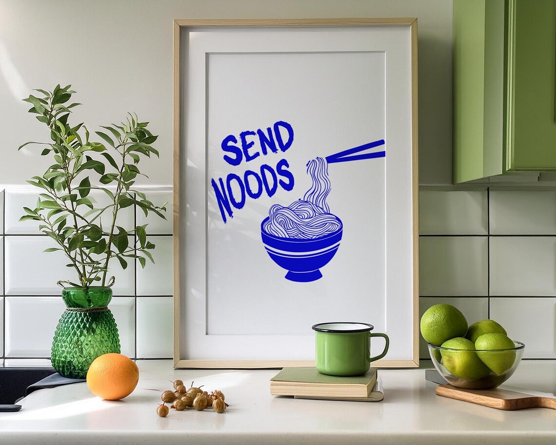 Send Noods Print Blue Kitchen Poster Kitchen Poster Trendy Wall Art Minimalist Print Cute Kitchen Poster - Image 2