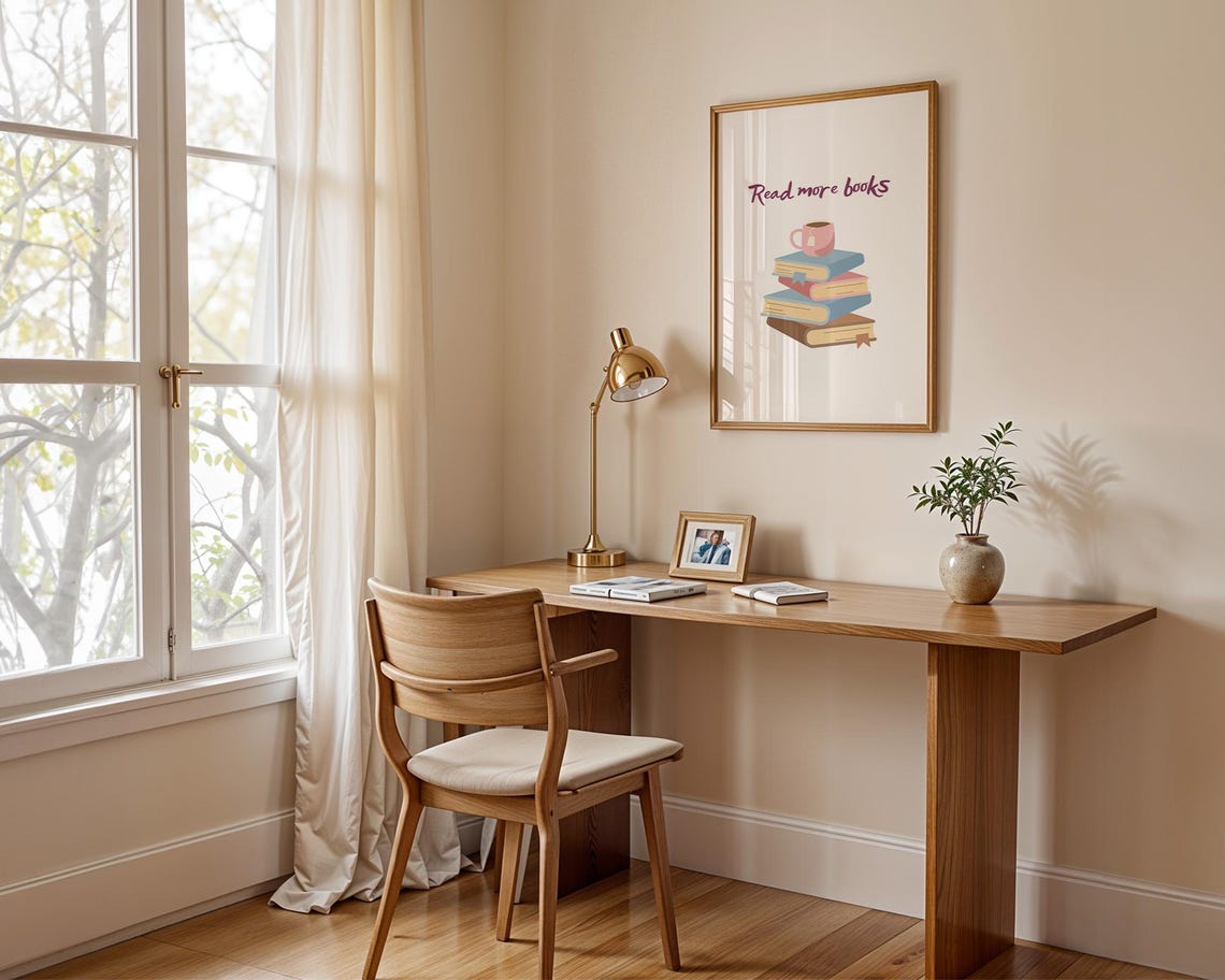 Read More Books Pastel Stack with Coffee Cup Book Lover Gift Poster - Image 4