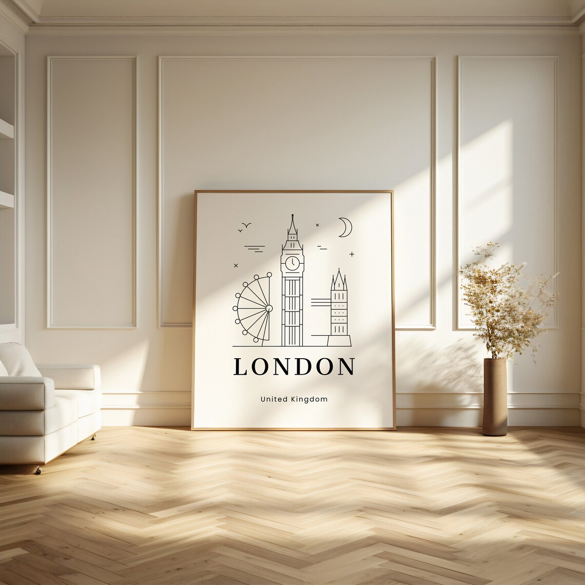 London United Kingdom Line Art Skyline Big Ben Travel Poster - Image 2