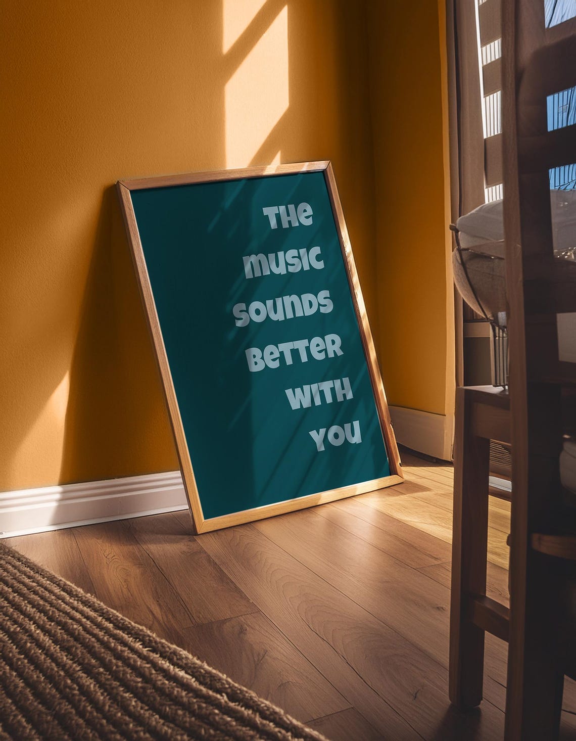 The Music Sounds Better With You Retro Typography Teal Quote Poster - Image 2