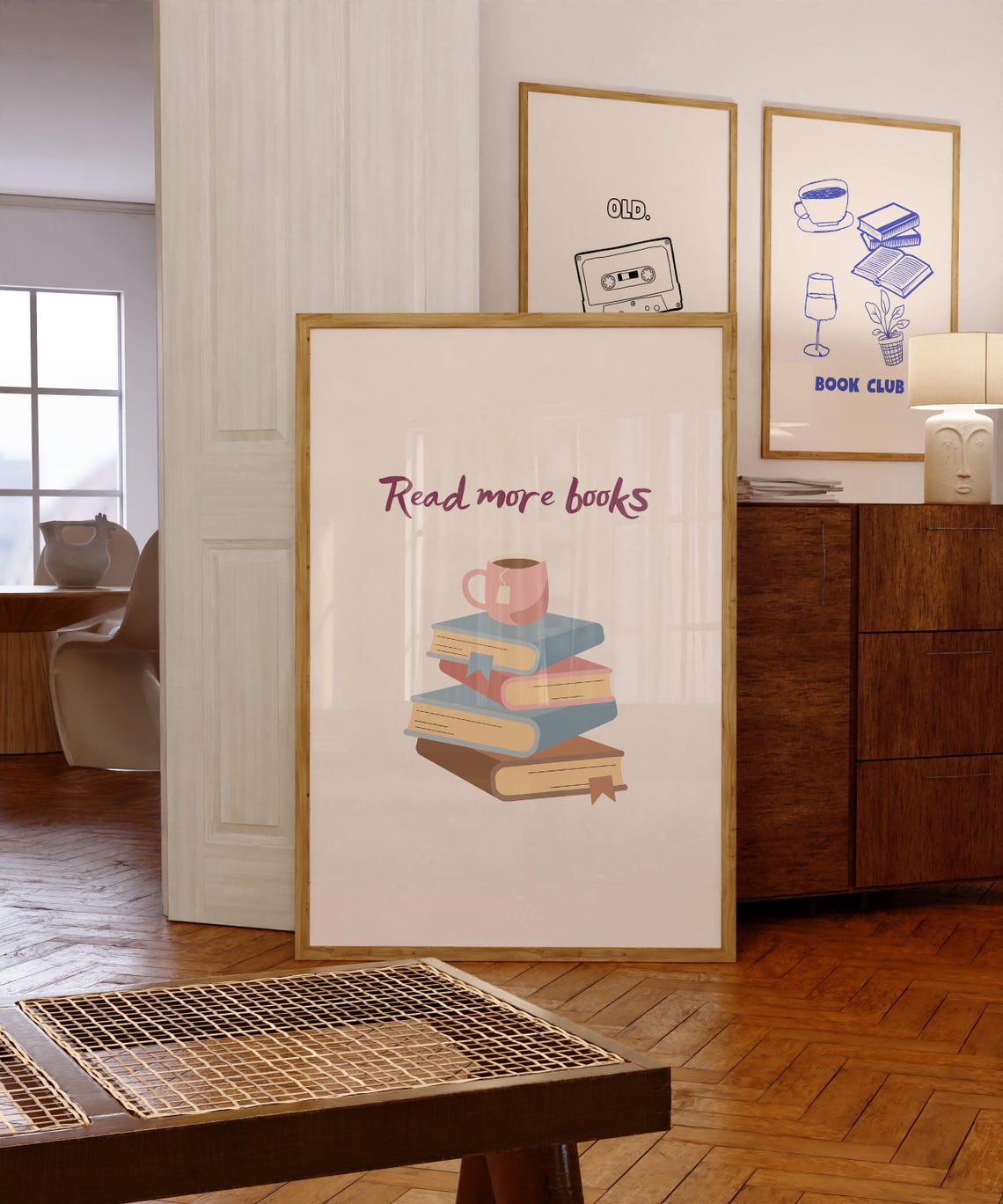 Read More Books Pastel Stack with Coffee Cup Book Lover Gift Poster