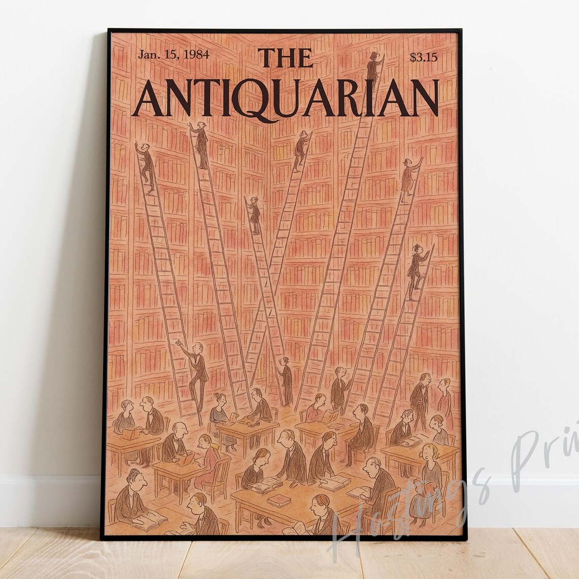 The Antiquarian 1984 Grand Library Readers Ladders Magazine Cover Poster
