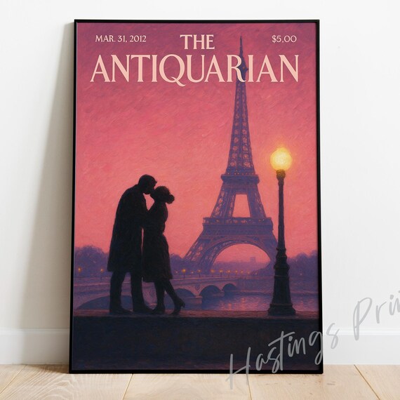 The Antiquarian Paris Eiffel Tower Couple Sunset Magazine Cover Poster