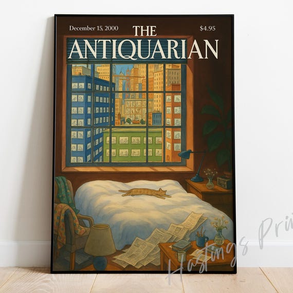 The Antiquarian December 2000 Cat City Night Vintage Magazine Cover Poster