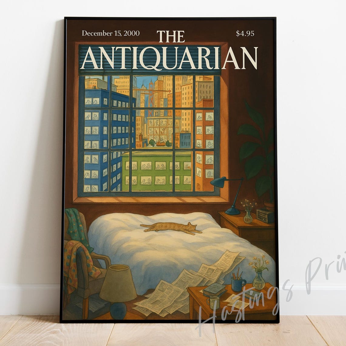 The Antiquarian December 2000 Cat City Night Vintage Magazine Cover Poster