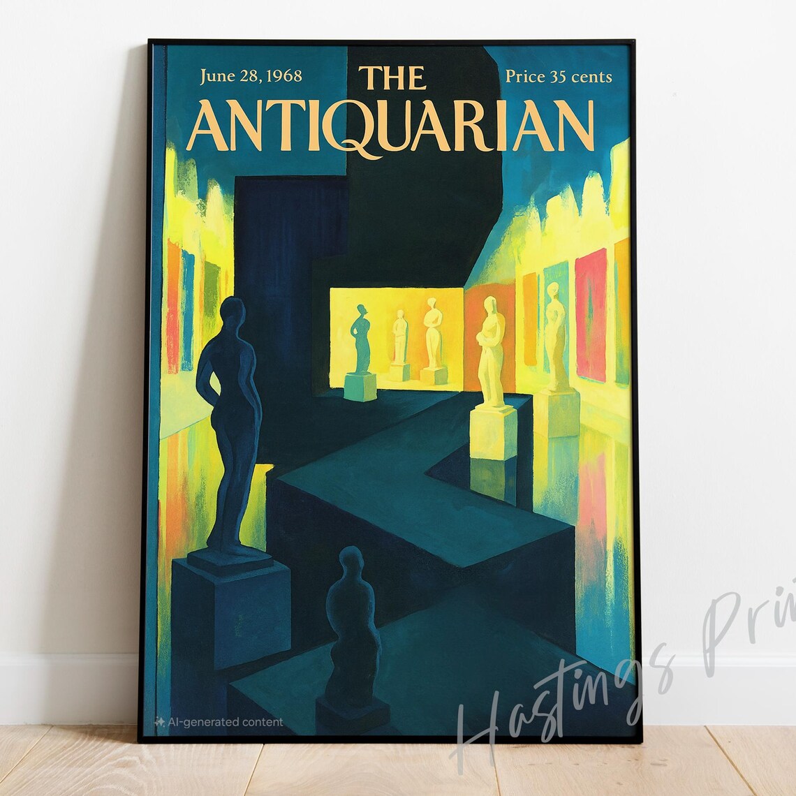 The Antiquarian June 1968 Museum Statues Vintage Cover Poster