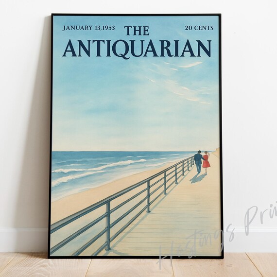 The Antiquarian January 1953 Beach Boardwalk Vintage Magazine Cover Poster