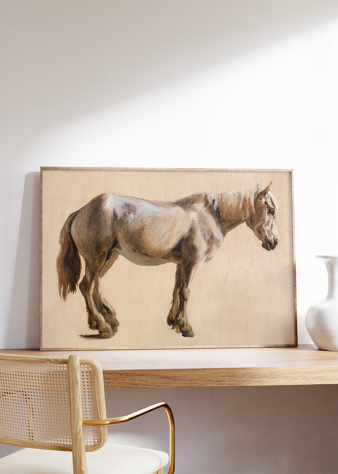 Vintage Horse Standing Portrait Sepia Farmhouse Equestrian Art Poster