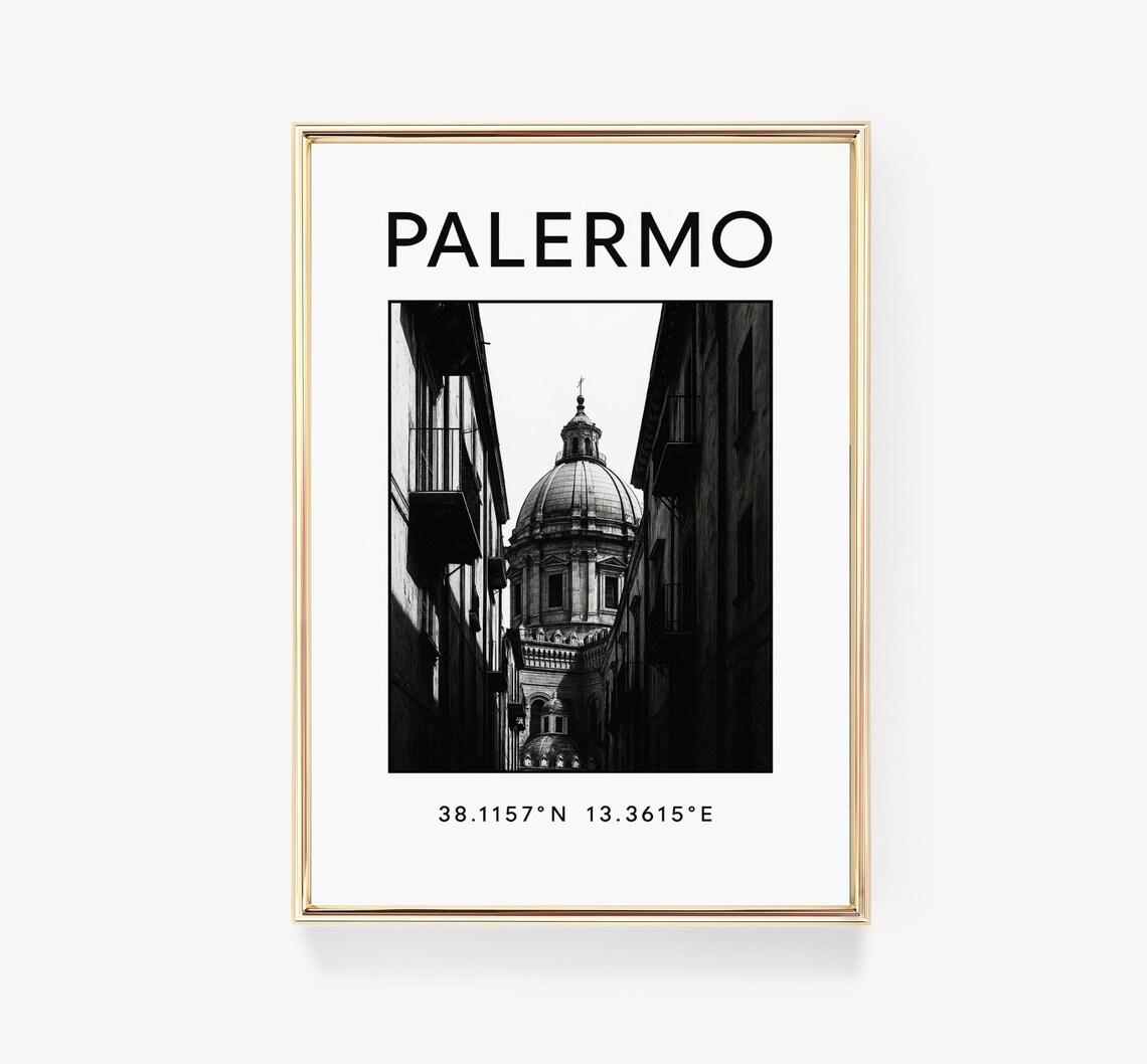 Palermo Sicily Black White Historic Alleyway Travel Photography Poster
