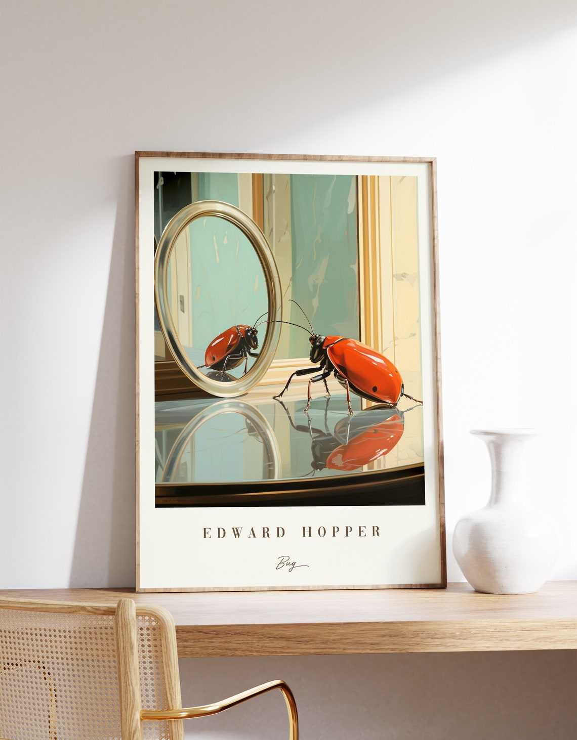 Edward Hopper Bug Red Beetle Mirror Reflection Vintage Style Poster