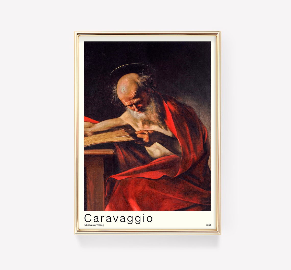 Caravaggio Saint Jerome Writing 1605 Gold Frame Exhibition Art Poster