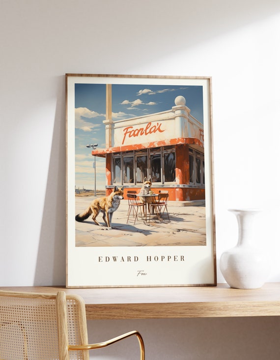 Fox Poster Edward Hopper Vintage Painting Modern Wall Art Antique Print Decor