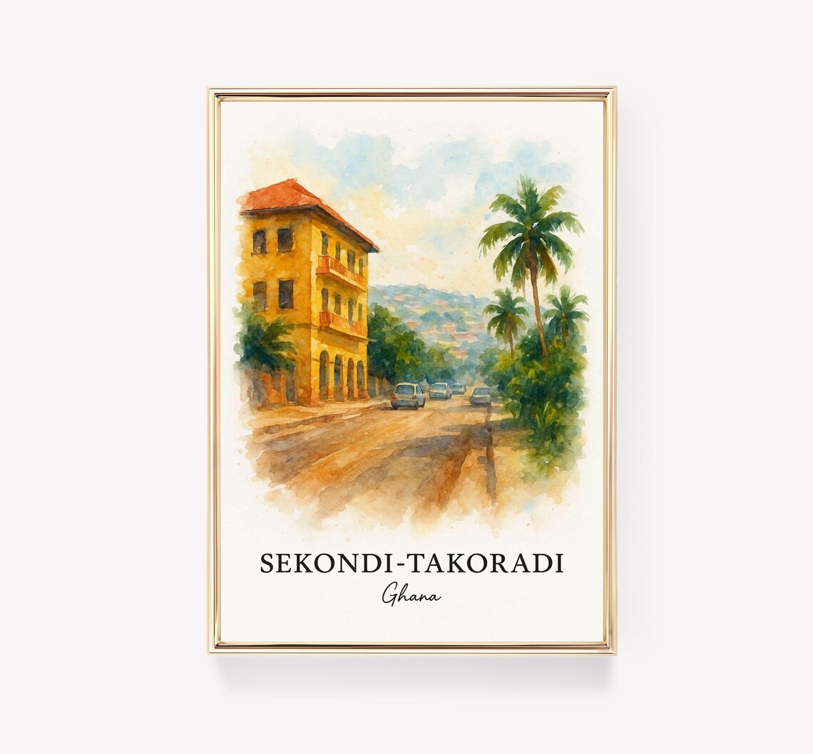 Sekondi-Takoradi Ghana Colonial Building Palm Street Travel Poster