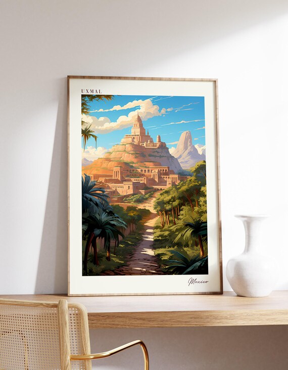 Uxmal Mexico Ancient Mayan Pyramid Ruins Jungle Travel Poster