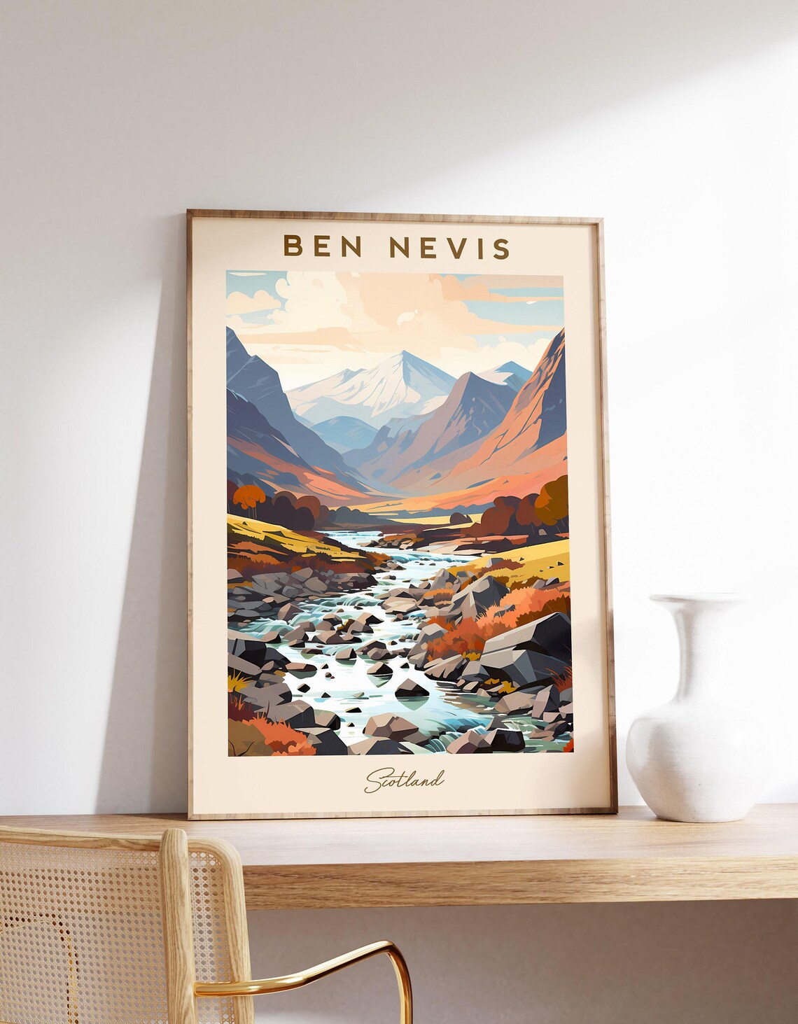 Ben Nevis Scotland Mountain River Autumn Highlands Travel Poster