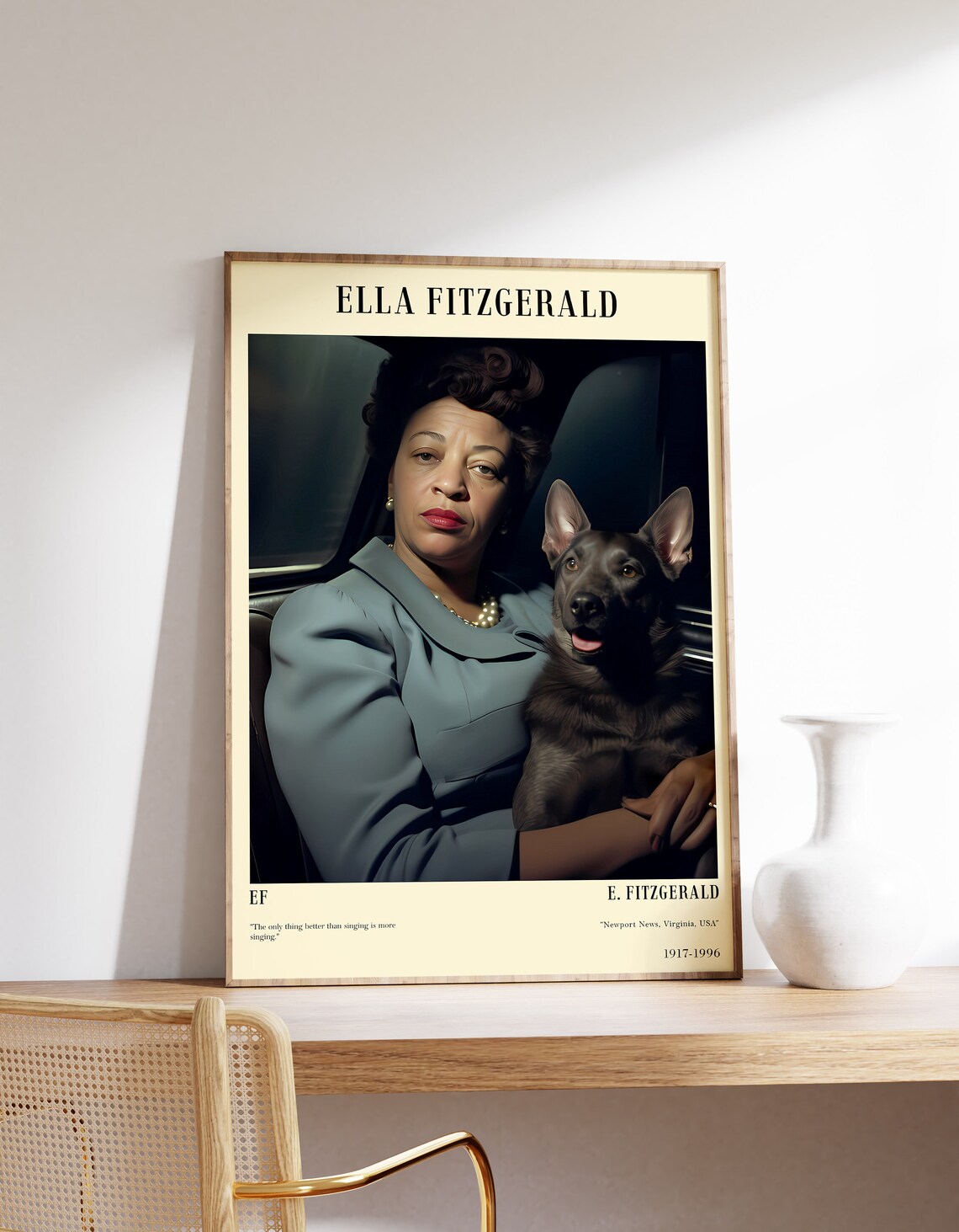 Ella Fitzgerald Jazz Singer Portrait With Dog Photo Poster Decor