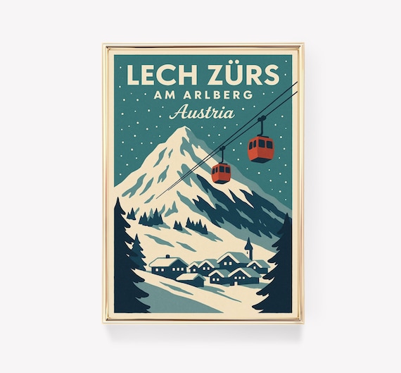Lech Zurs am Arlberg Austria Ski Gondola Snowy Vintage Poster