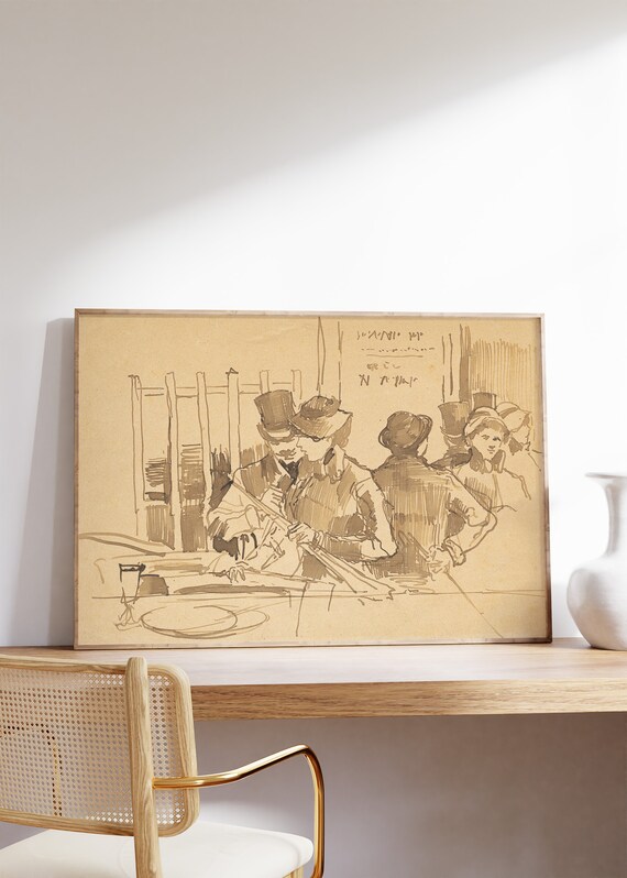 Edouard Manet Paris Cafe Scene Vintage Sepia Sketch Drawing Art Poster
