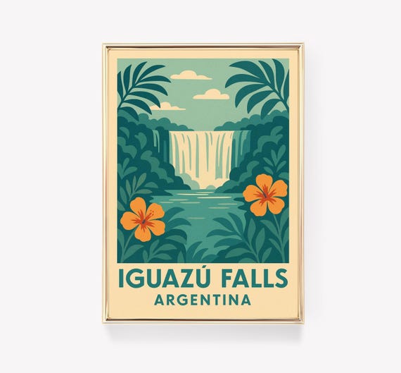 Iguaz Falls Travel Poster Argentina Wall Art Vintage Print Decor