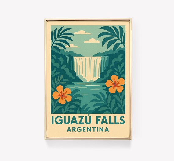 Iguazú Falls Argentina Waterfall Jungle Vintage Travel Poster