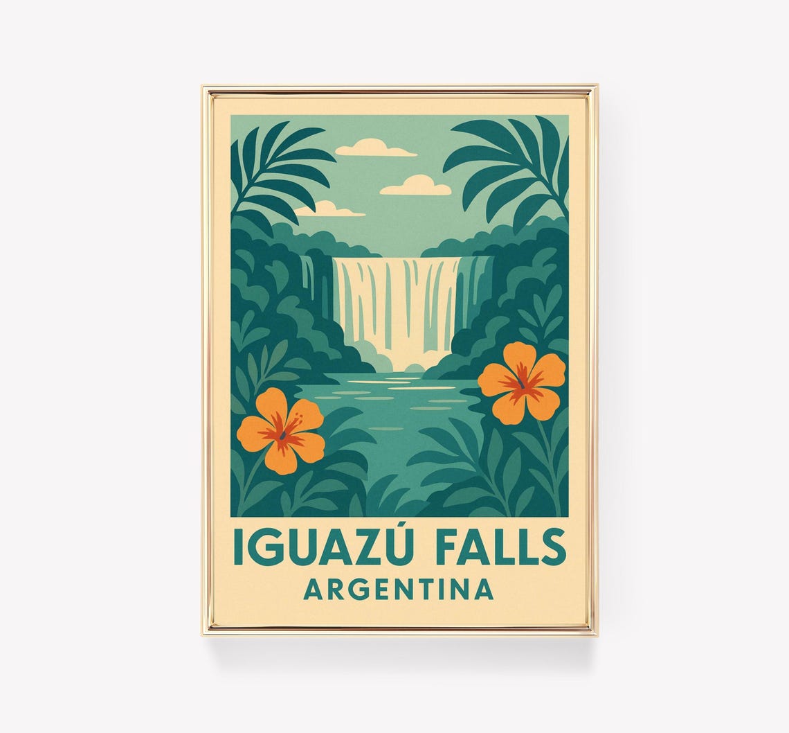 Iguazú Falls Argentina Waterfall Jungle Vintage Travel Poster