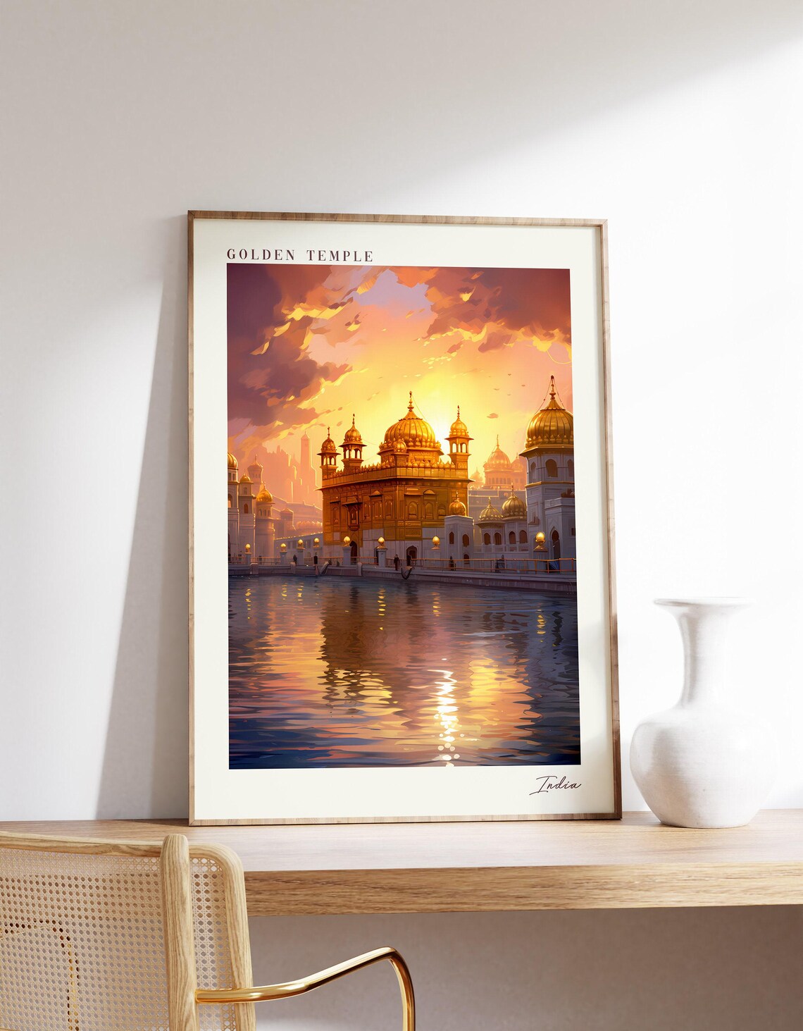 Golden Temple India Sikh Shrine Sunset Reflection Travel Poster