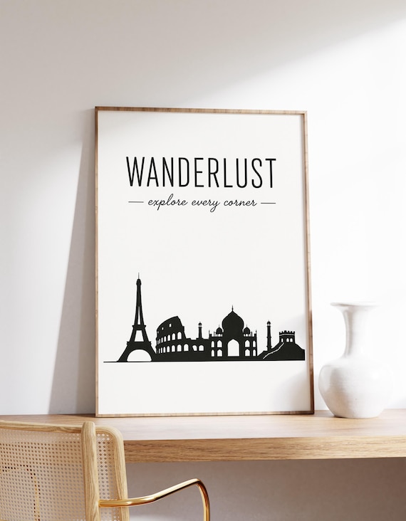 Wanderlust Explore Every Corner Landmark Silhouette Travel Quote Poster