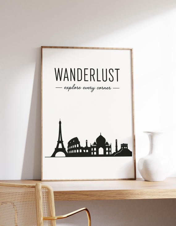Wanderlust Wall Art Global Landmarks Poster Eiffel Colosseum Taj Print World Travel Decor