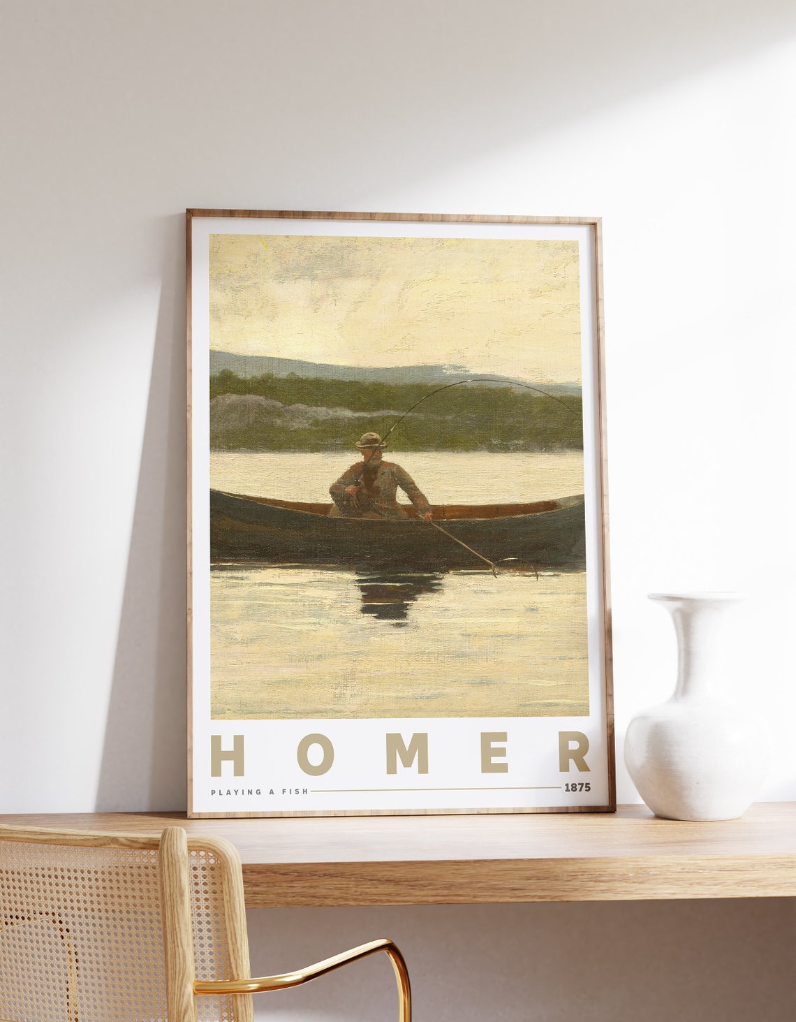 Winslow Homer Playing A Fish 1875 Lake Fishing Scene Wall Poster
