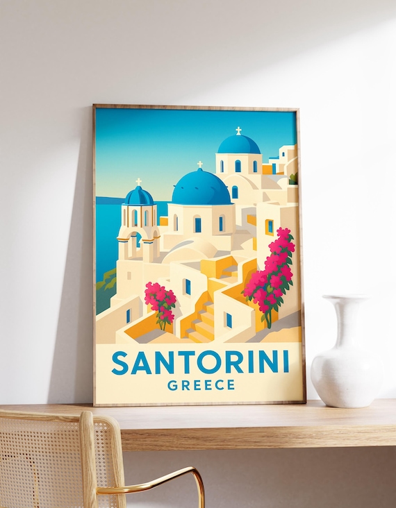 Santorini Poster, Greek Island Travel Poster