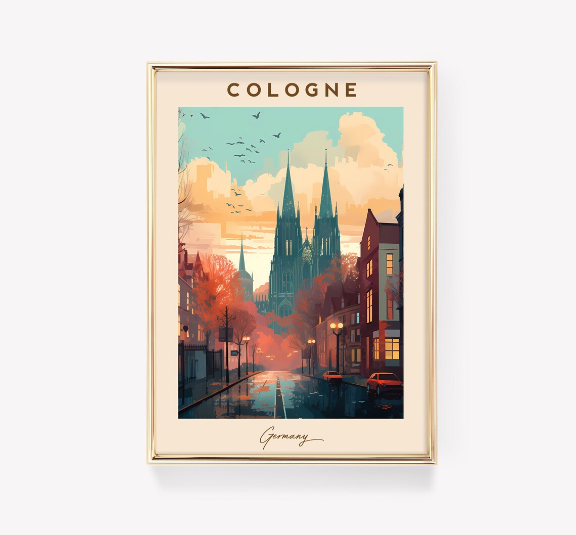 Cologne Cathedral Germany Autumn Evening Street Travel Poster