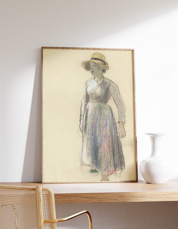 Camille Pissarro Peasant Girl in Straw Hat 1892 Pastel Study Art Print