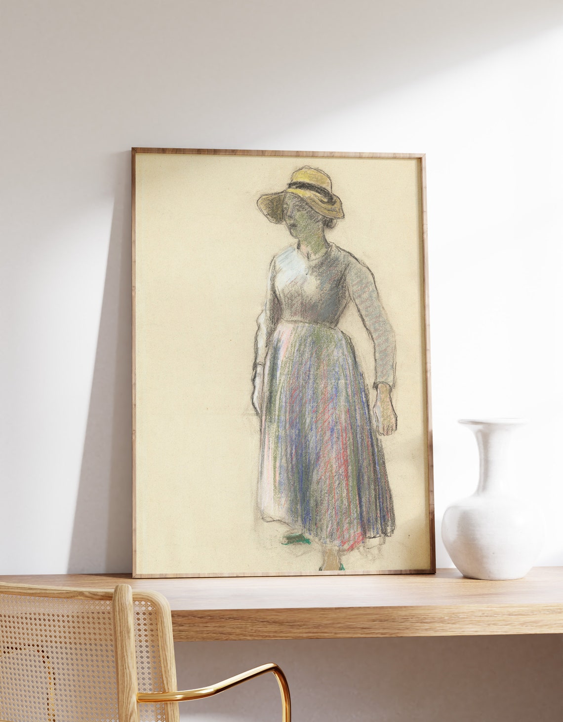 Camille Pissarro A Peasant Girl In Straw Hat 1892 Vintage Print Woman Portrait Drawing Fine Art Sketch Painting Decor Poster
