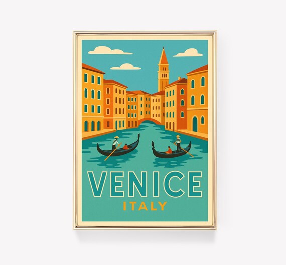 Venice Italy Vintage Grand Canal Gondolas Retro Travel Poster