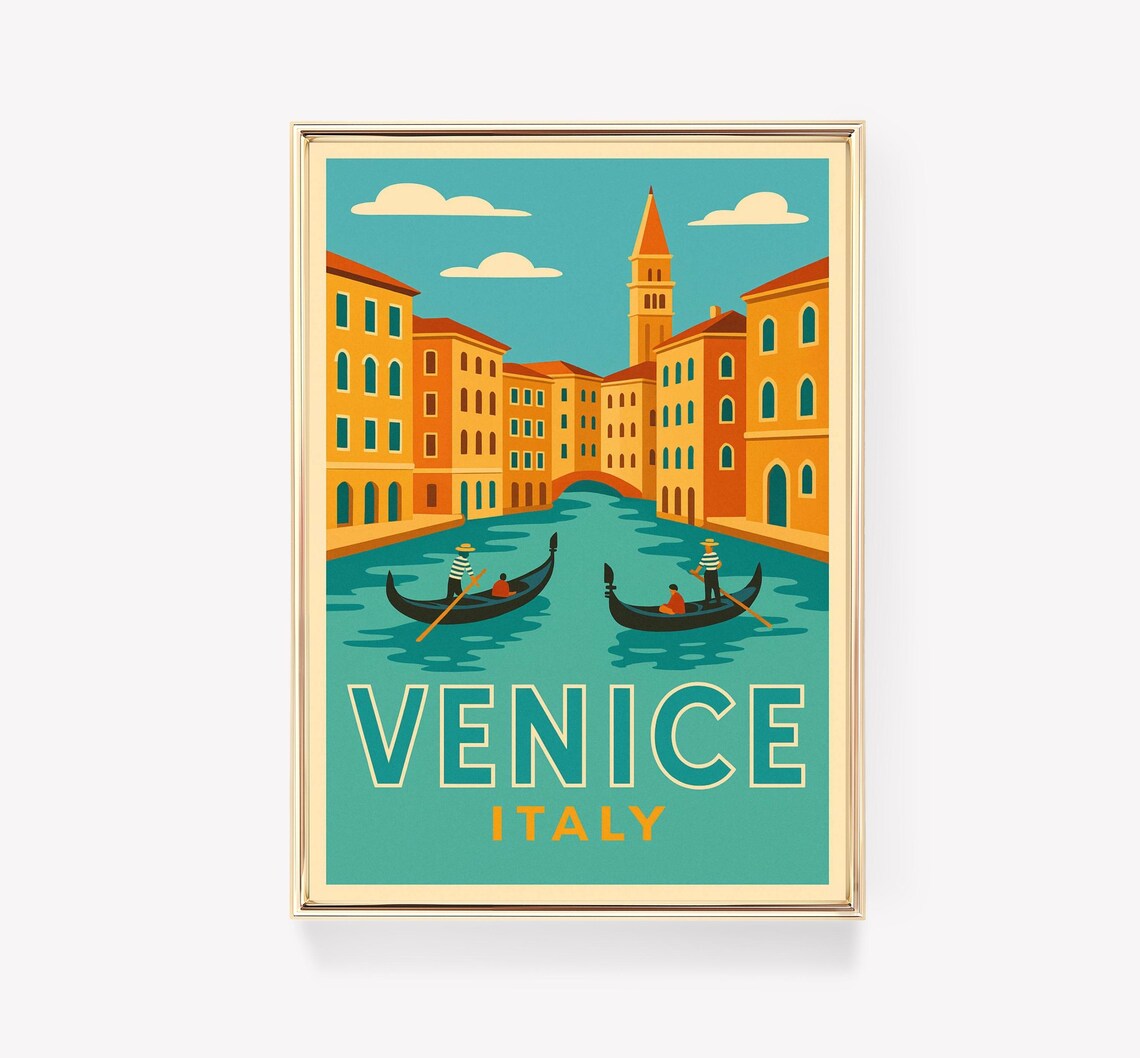 Venice Italy Vintage Grand Canal Gondolas Retro Travel Poster