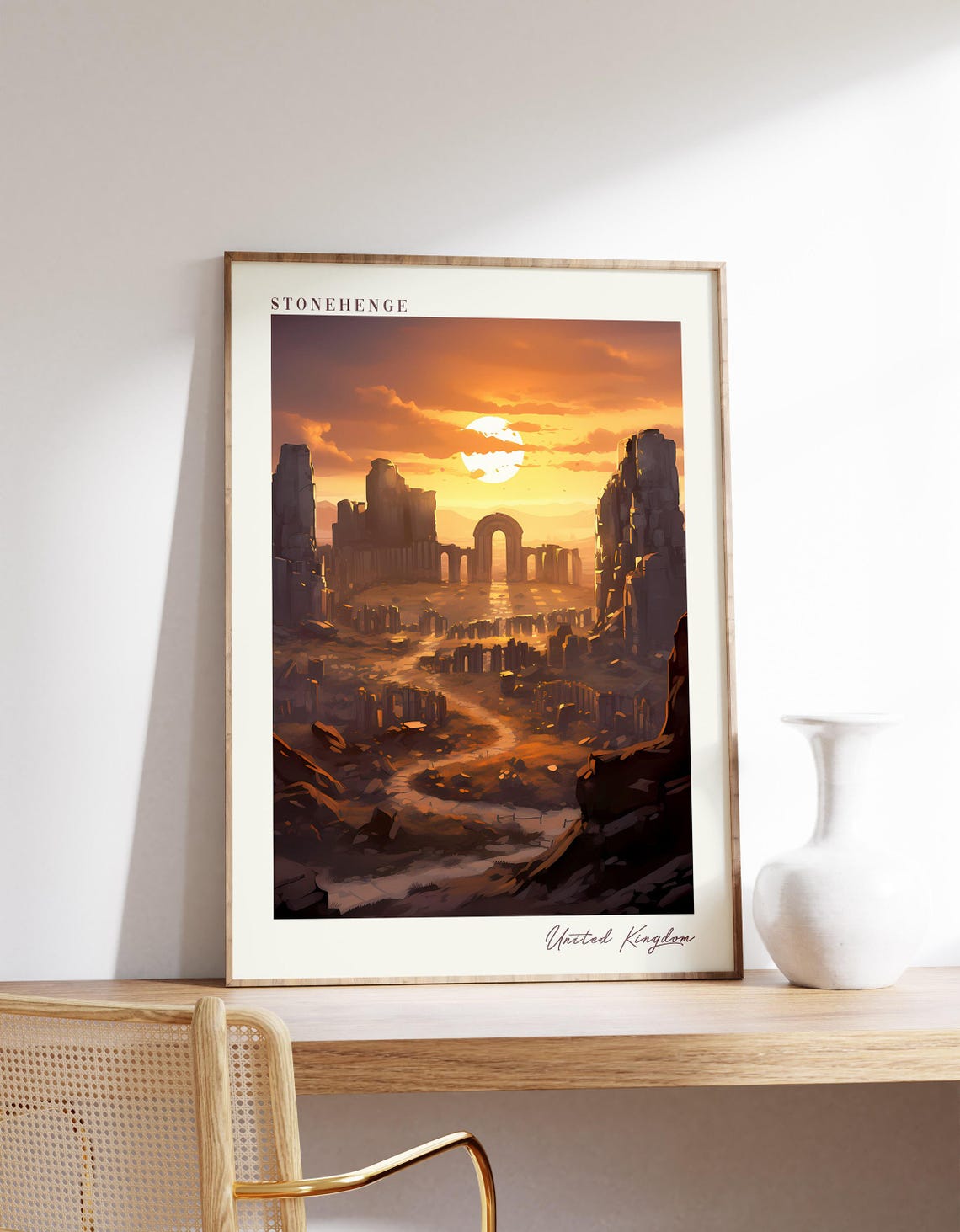 Stonehenge United Kingdom Sunset Ancient Stones Travel Poster