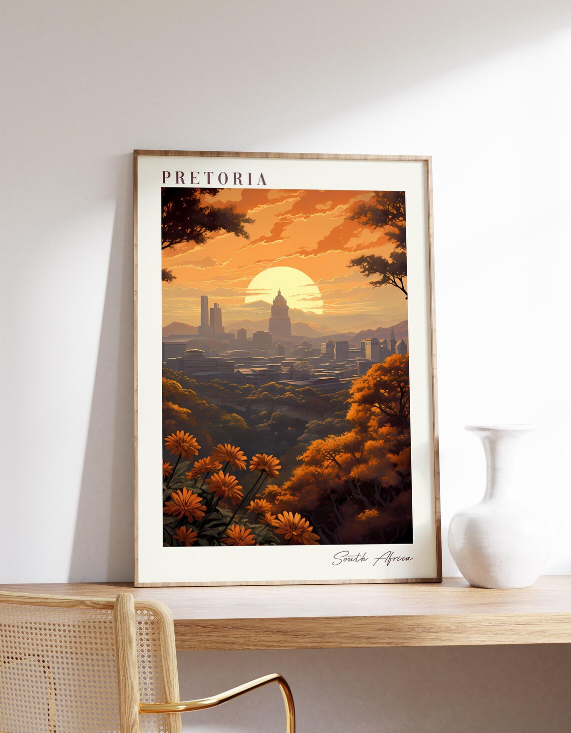 Pretoria South Africa Sunset Skyline Jacaranda Travel Poster Art