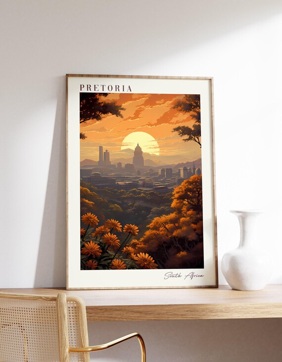 Pretoria South Africa Sunset Skyline Jacaranda Travel Poster Art